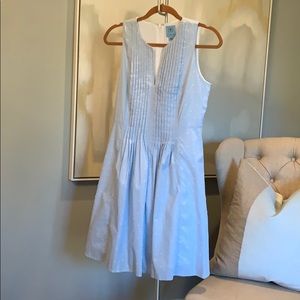 CeCe Sleeveless Blue & White Pinstripe Dress